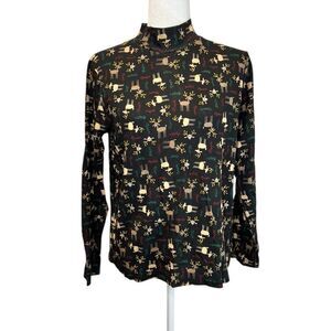 KIM ROGERS Christmas Reindeer Mock Neck Top Size Medium